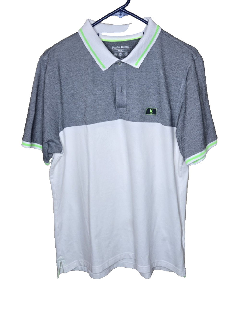 Psycho Bunny Men's Sport Polo Shirt Gray White Colorblock Neon Trim Sz XL